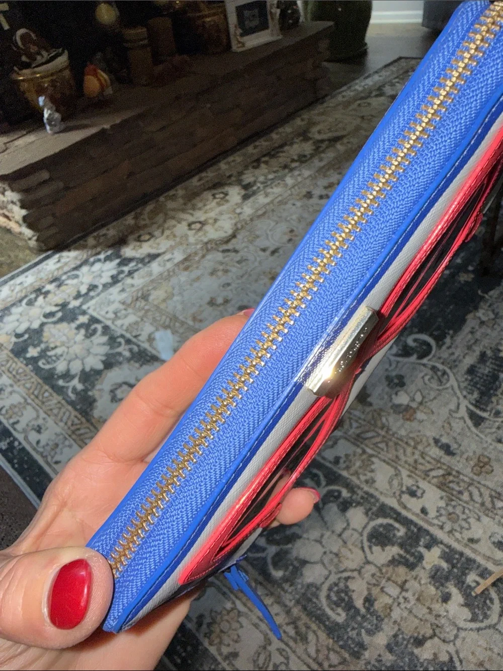 Kate spade Striped Sunglasses Wristlet Wallet with Red Sunglass Applique